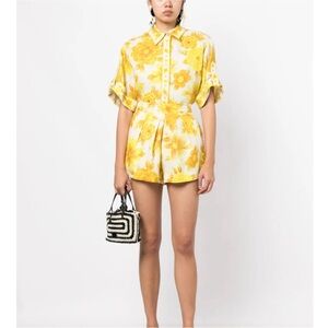 ALEMAIS Sonny Floral Print Linen Shorts Yellow Sz US 2